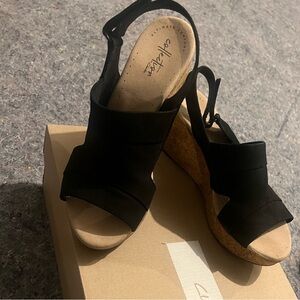 Clarks Black Wedges, 7.5